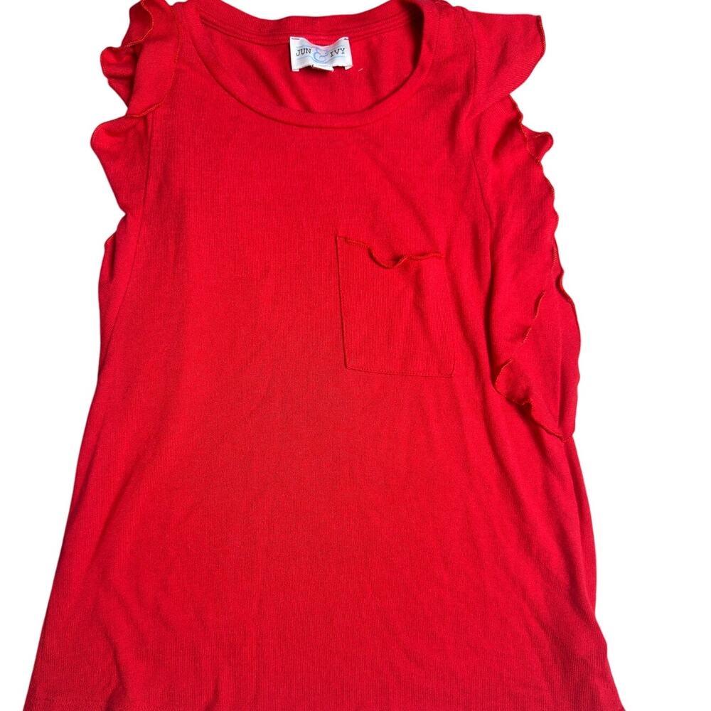 June & Ivy Red XS Blouse Women's Flutter Sleeve‎ Accent feminine cottage core